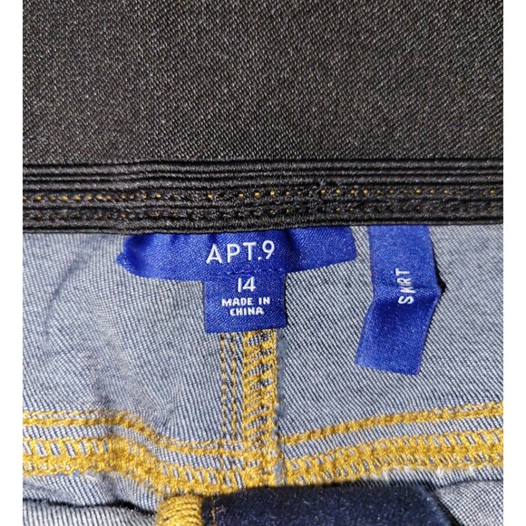 APT 9 Tummy Control Denim Pencil Skirt Sz 14 Dark Wash Stretch Pockets Back Slit - Picture 3 of 6